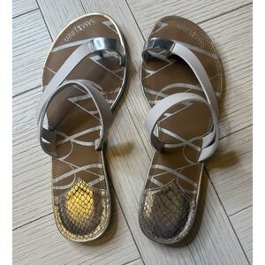 Sam & Libby Sandals Womens 7.5 Strappy Slip On Open Toe W/Toe Loop. White Silver